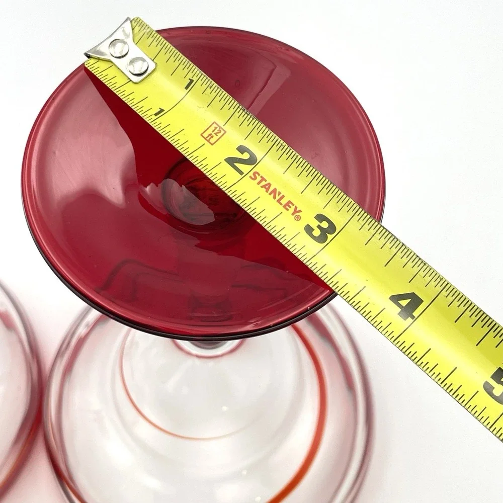Pair Hand Blown Red Swirl Margarita Glasses 8